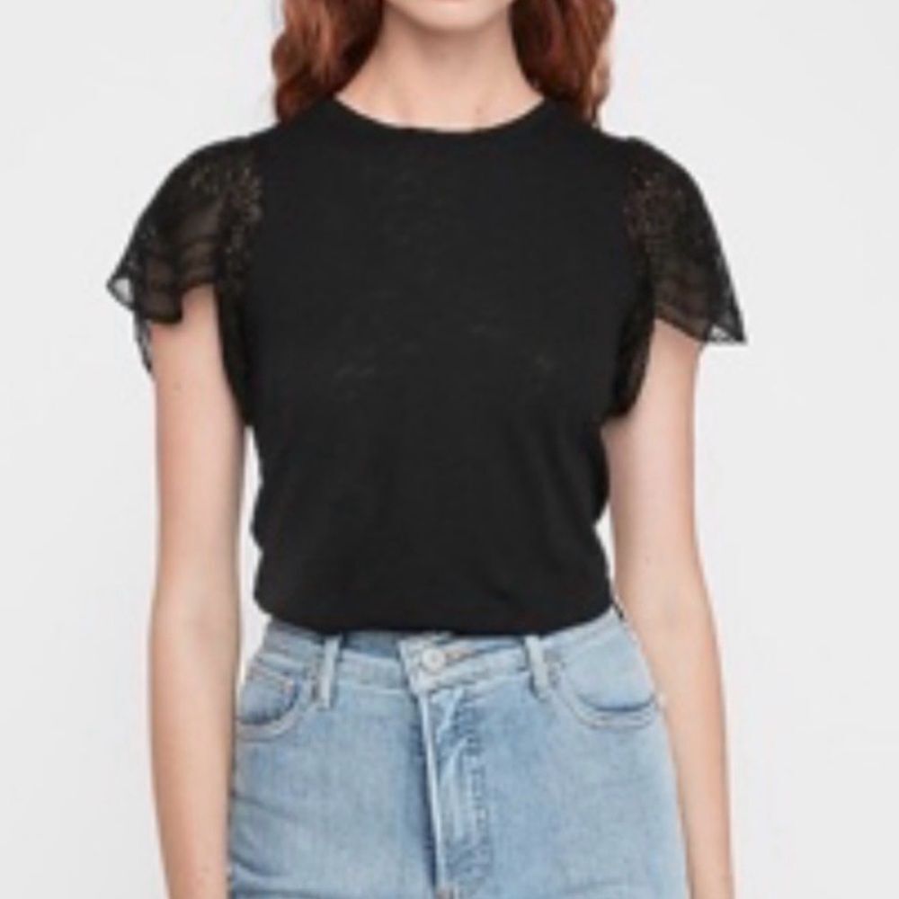 EXPRESS | Black Lace Short Flutter Sleeve Sleeve Top Women’s Size Medium